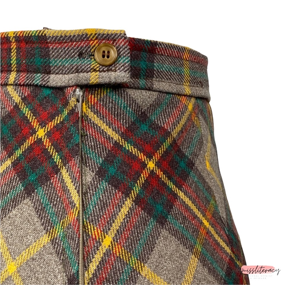 Vintage Women's Mister Leonard/Len Wasser Wool Plaid Tartan Midi Skirt [Size L] - Picture 5 of 15